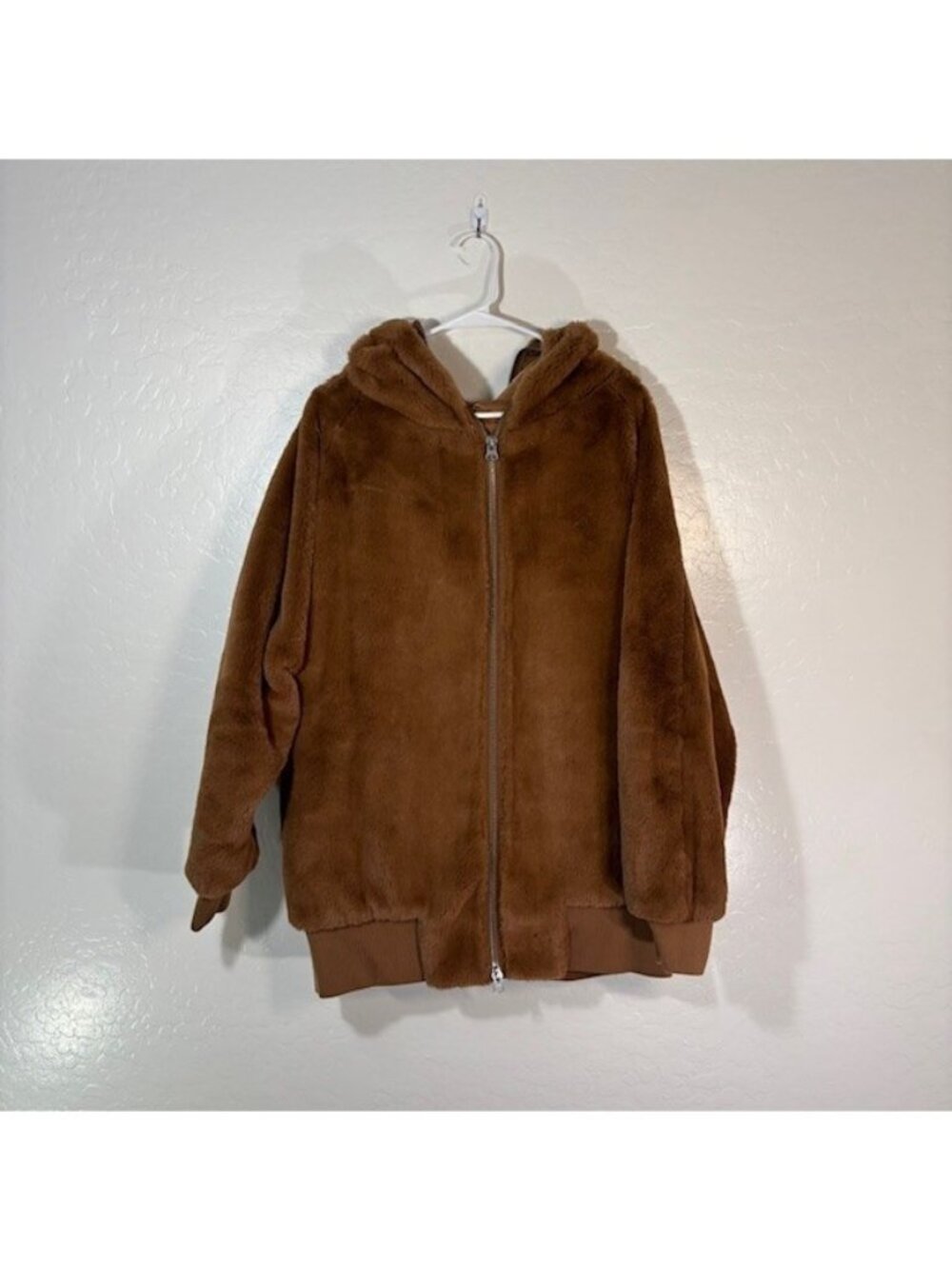 Free People Turn Up Zip Off Faux Fur Hoodie Coat Jacket Brown Small